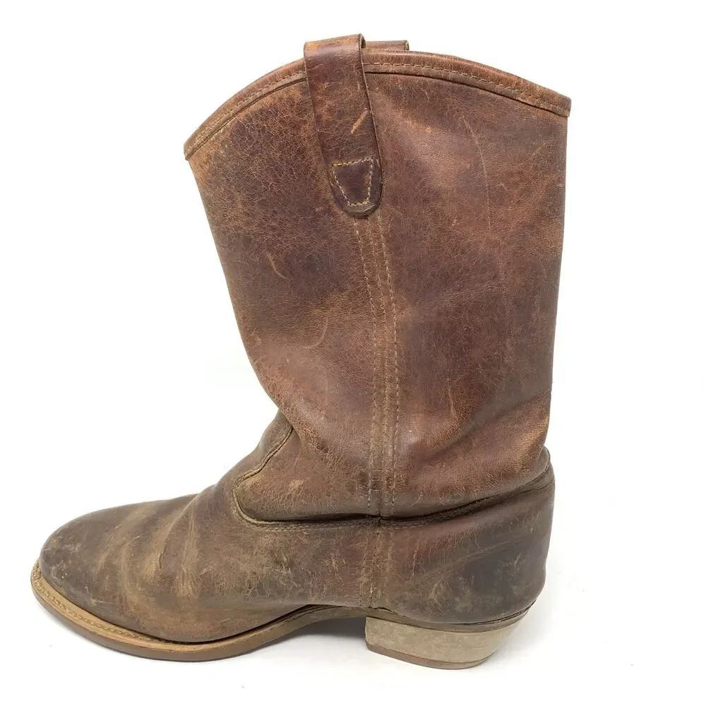 Vintage Matterhorn Brown Size 7.5 EE pull On Boots Vibram Soles Hard-Toe
